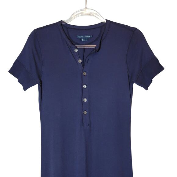 Ralph Lauren Waffle Knit Henley Dress Navy Blue A Line Short Sleeve Summer Small - Picture 3 of 16